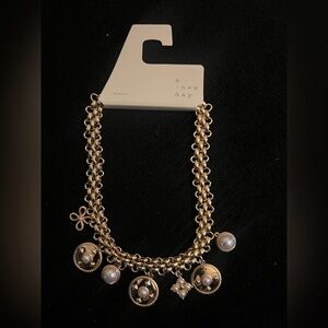 NWT A New Day Gold and Pearl Charm Necklace